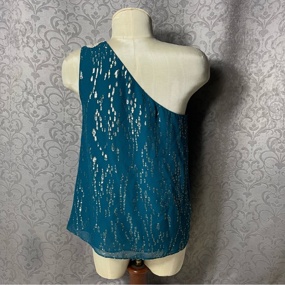 Lilly Pulitzer Silk Teal One-Shoulder Top Blouse - Picture 8 of 15